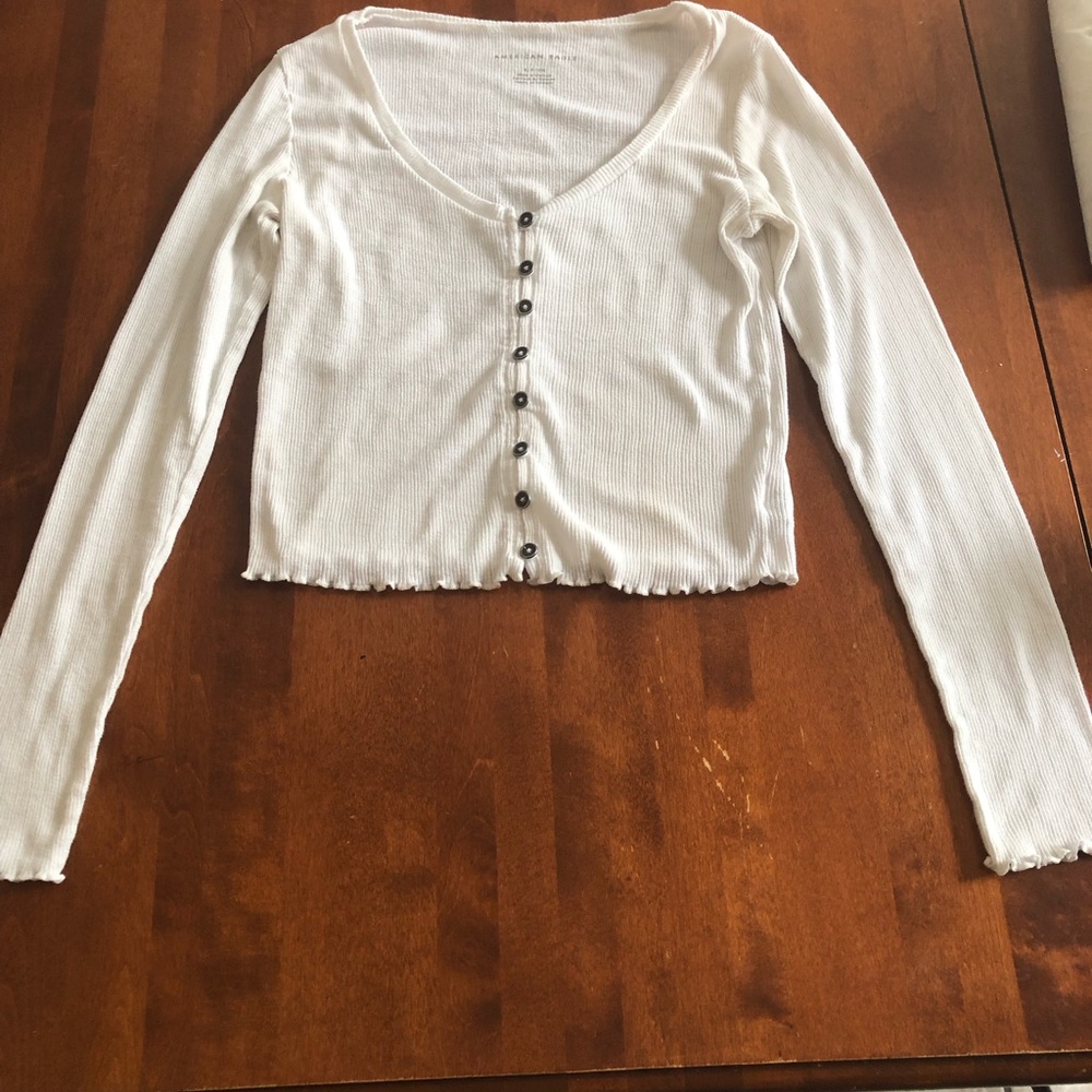 White Button-Up Ribbed Top